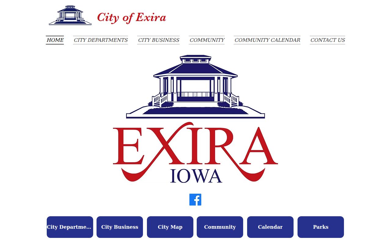 Official Exira city website and department navigation